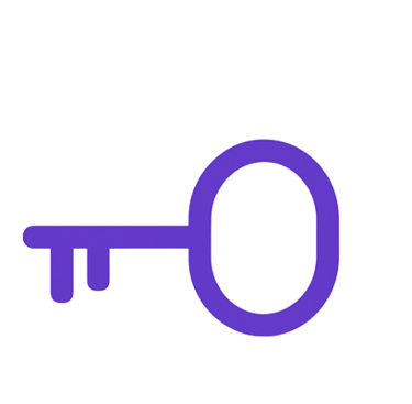Purple digital key icon for security, access control, and account login authorization symbols.