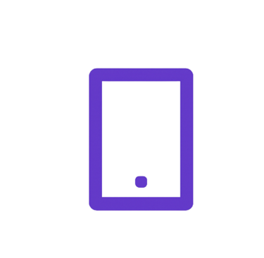 Purple tablet icon or smartphone device symbol isolated on a white background.