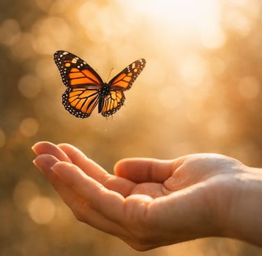 Butterfly Hovering Over Hand in Golden Light – Peaceful Spiritual Moment (8K).png