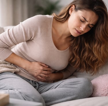 Douleurs de règles et douleurs pelviennes : femme souffrant du bas-ventre, accompagnement en ostéopa