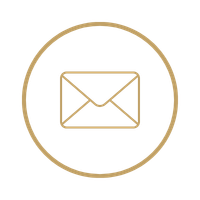Elegant gold line art email envelope icon inside a circle on a black background for contact us web design.