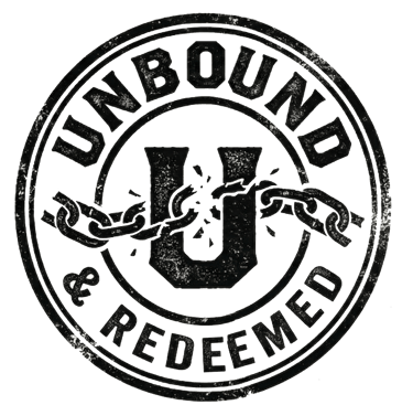 Unbound and Redeemed circular logo featuring a large letter U and a broken chain.