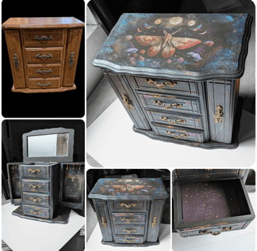 avant après de relooking d'une boite à bijoux