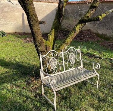 Sunny autumn seat underneath the cherry tree