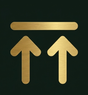 Gold metallic icon with two upward arrows and a top horizontal bar on a dark background.