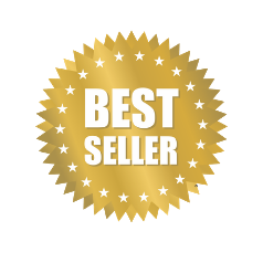 Gold best seller badge icon with white stars and text on a white background.