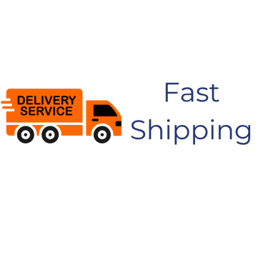 Orange delivery service truck icon with fast shipping text for logistics and courier services.