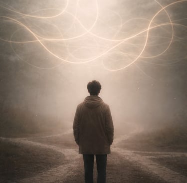 A person in a hazy environment symbolizing emotional confusion, fragmentation, and the early stages 