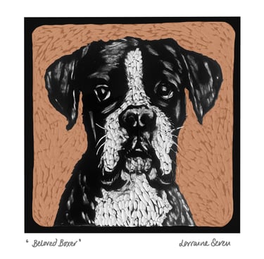 Open edition coloured giclee print of a clay tile featuring a Boxer dog