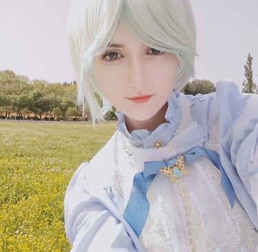 Artist in a flower field