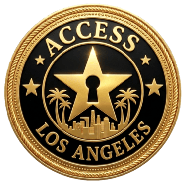 Official seal for Access Los Angeles Agency, featuring a gold star keyhole and palm trees. Specializ