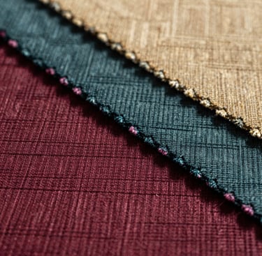 Open fabric sample folder showing neatly arranged swatches with visible texture and color variety.