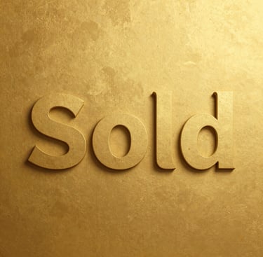 Elegant 3D gold text reading Sold on a textured metallic gold background for real estate marketing.