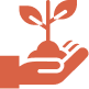 Orange icon of a hand holding a growing plant seedling for sustainability and growth concepts.