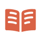 Orange open book icon symbol representing education, reading, or library resources.