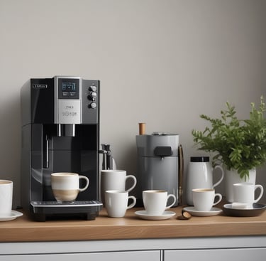 A cozy nook with a light blue armchair, a cream knitted throw, and a small side table holding a steaming cup of tea.