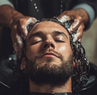 Man getting hair washed