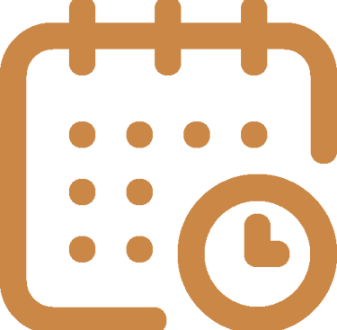 Brown calendar and clock icon for scheduling appointments and time management tracking.