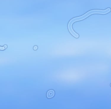 Illustration of eye floaters and spots drifting across a blurry blue background representing clear vision.