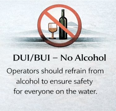 No alcohol sign for DUI and BUI prevention to ensure boat safety at Lake Wallenpaupack