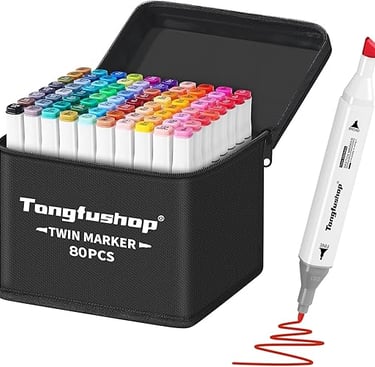 Tongfushop 80-piece twin marker set with dual tips for art, drawing, and crafting, offering vibrant colors.