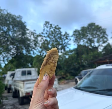Sosteniendo un pan de fruta
