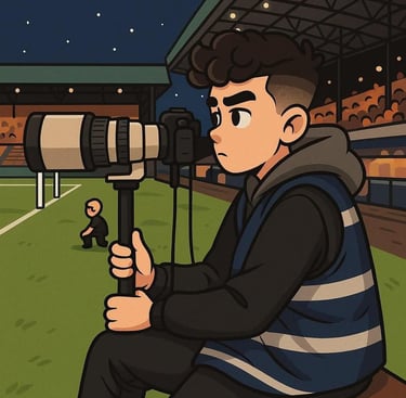 a man sitting on a bench with a camera and a video camera