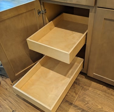 Extended pull out drawers for kitchen cabinets.