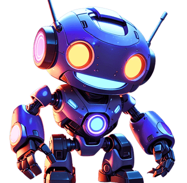 Friendly robot mascot #3 with bright yellow eyes and a big blue smile.