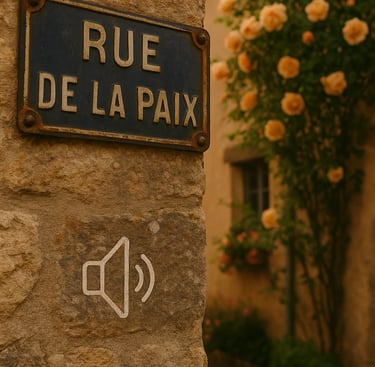 a street sign on a stone wall in a village
