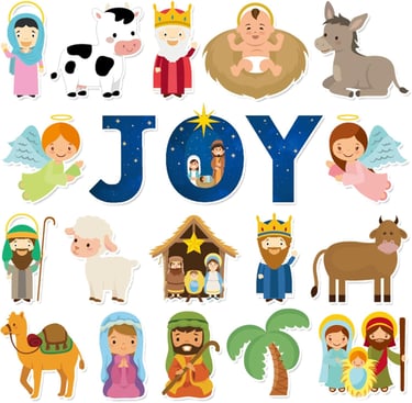 Kid friendly Nativity window clings