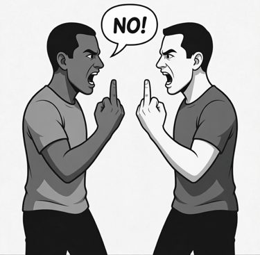 2 males with one saying no to another person