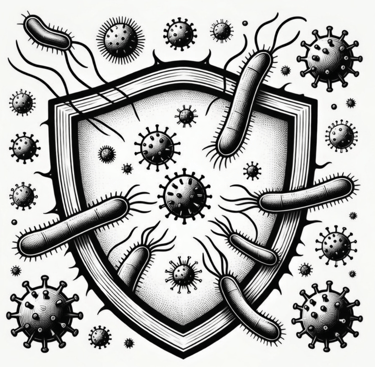 Shield with different types of germs attacking it