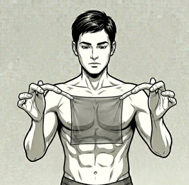 cartoon male holding a latex sheet 