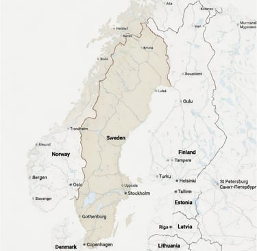 map of Sweden and surrounding countries 