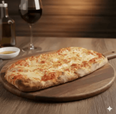 Pinsa romana με τυριά σε ξύλινη βάση