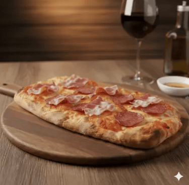 Pinsa romana με αλλαντικά ξύλινη βάση