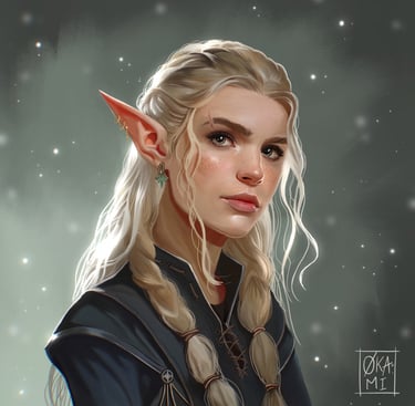 okami art illustration portrait elf femme belle fantasy dnd roleplay jeu de role personnage