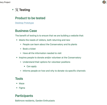 UX Research plan laid out in Notion