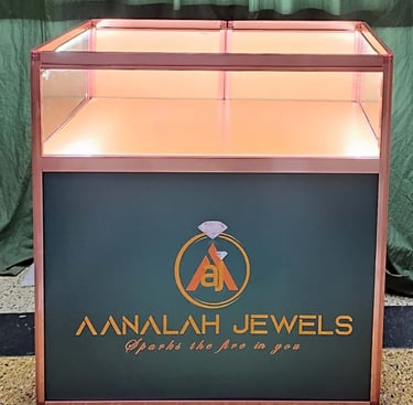Portable display case with a glass top with LED strip light