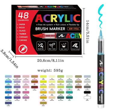 Caneta Marcadora Acrílica Pincel Artístico 48 Cores Vibrantes para Desenho e Pintura DIY