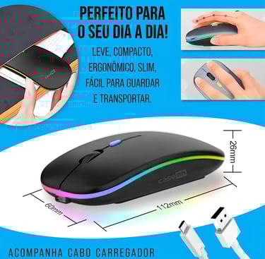 Mouse sem fio recarregável