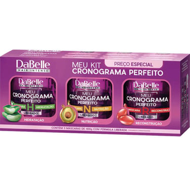Dabelle Hair Kit Cronograma Capilar Máscara Hidratação Nutrição Reconstrução 400G 3 Máscaras