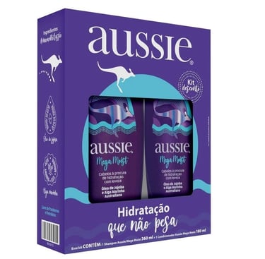 Kit Aussie Mega Moist Super Hidratação Shampoo 360ml e Condicionador 180m