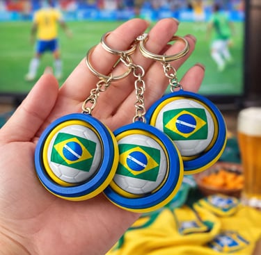 Kit 3 Chaveiros Giratório Brasil Copa do Mundo 2026 Anti Estresse