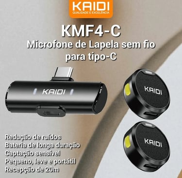 Microfone Lapela Sem Fio Kaidi Com Tipo-C