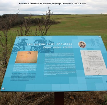 panneau retraçant l'histoire de palmyr lanquetin sur le sentier de la mémoire à gravelotte