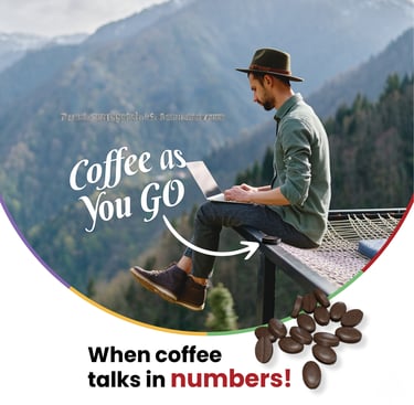 a man sitting on a bench with coffee beans and coffee beans