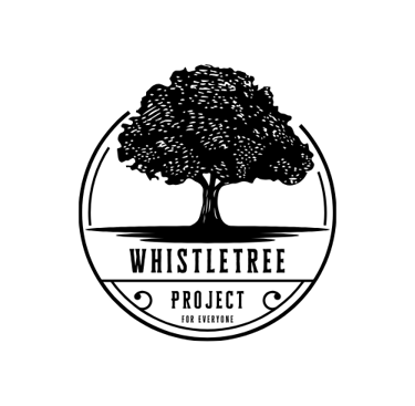 the WhistleTreeproject clean, retro, circular logo of a large tree