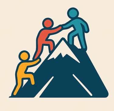 Icon of team trusting each other to reach the peak of a mountain.a mountain and succeeding 
